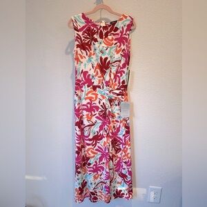 Maggy London Colorful Sleeveless Twist Front Summer Midi Dress NWT- Size 0